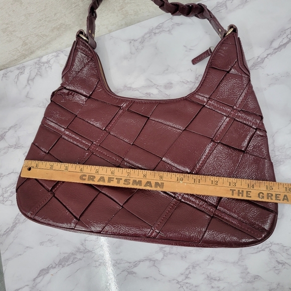 Elliot Lucca Hobo Shoulder Bag Pascale  Burgundy Patent Woven Leather Braid - Picture 2 of 16